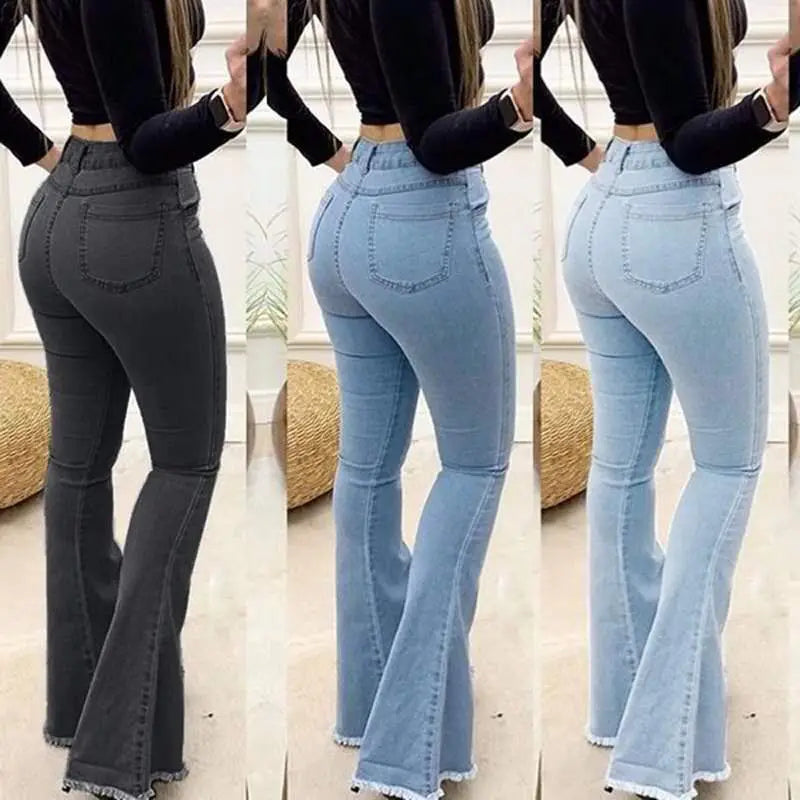 BARBARA - Dames High Waist Slim Fit Denim Flared Pants