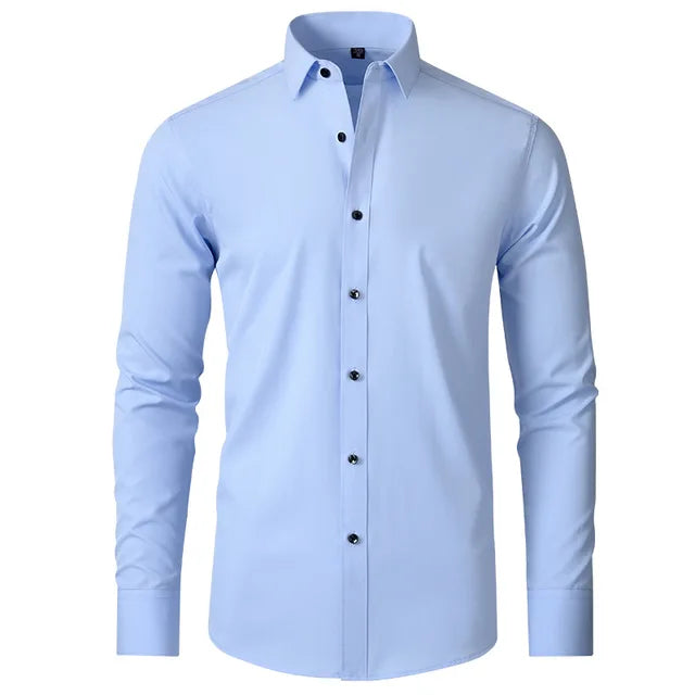 ARNOLD - Business-casual overhemd voor heren - polyester, effen kleur, enkele rij knopen