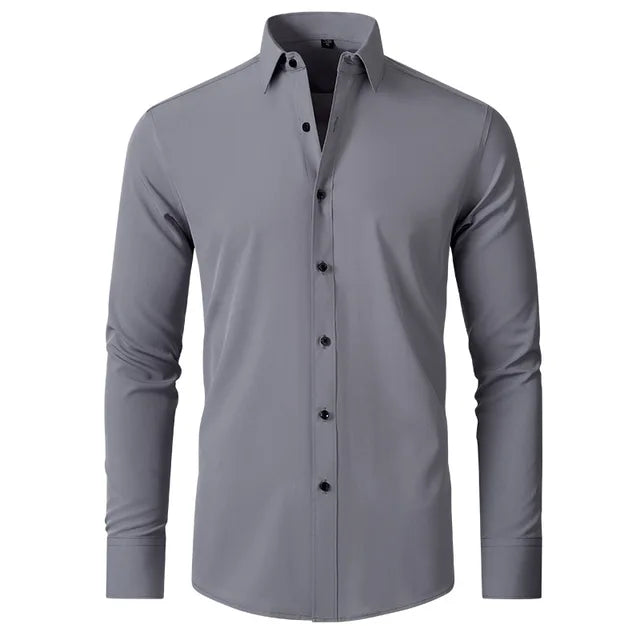 ARNOLD - Business-casual overhemd voor heren - polyester, effen kleur, enkele rij knopen