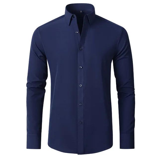 ARNOLD - Business-casual overhemd voor heren - polyester, effen kleur, enkele rij knopen