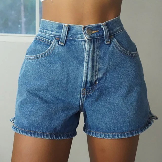 NATHALIE - Dames Casual Denim Shorts met effen kleur A-lijn en zakken