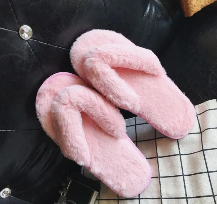 VIOLA - damespantoffels van bont: slippers met pluche voering, rubberen zool