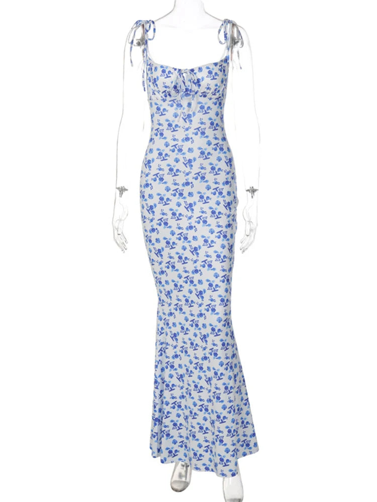 Bernadette - Dames Bloemenprint Spaghetti Band Bodycon Lange Jurk