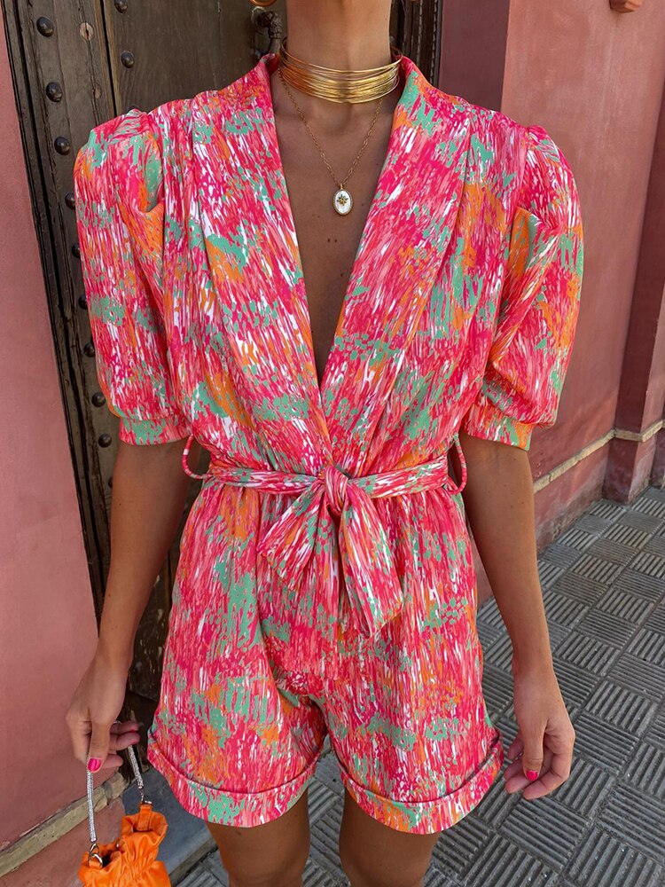 MIA - Gedrukte playsuit met V-hals