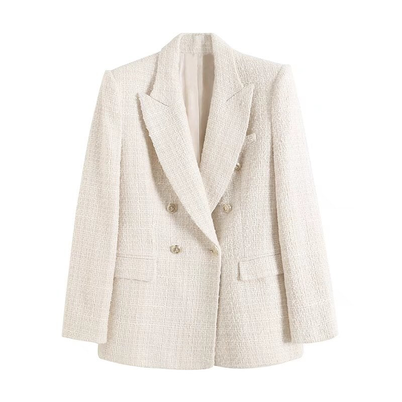 ISA - Beige blazer met reliëf stof van premium kwaliteit voor vrouwen