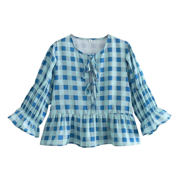 SVEA - Blauw Geruite Blouse