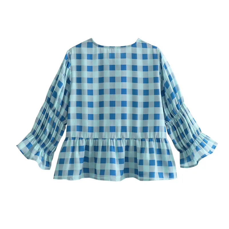 SVEA - Blauw Geruite Blouse