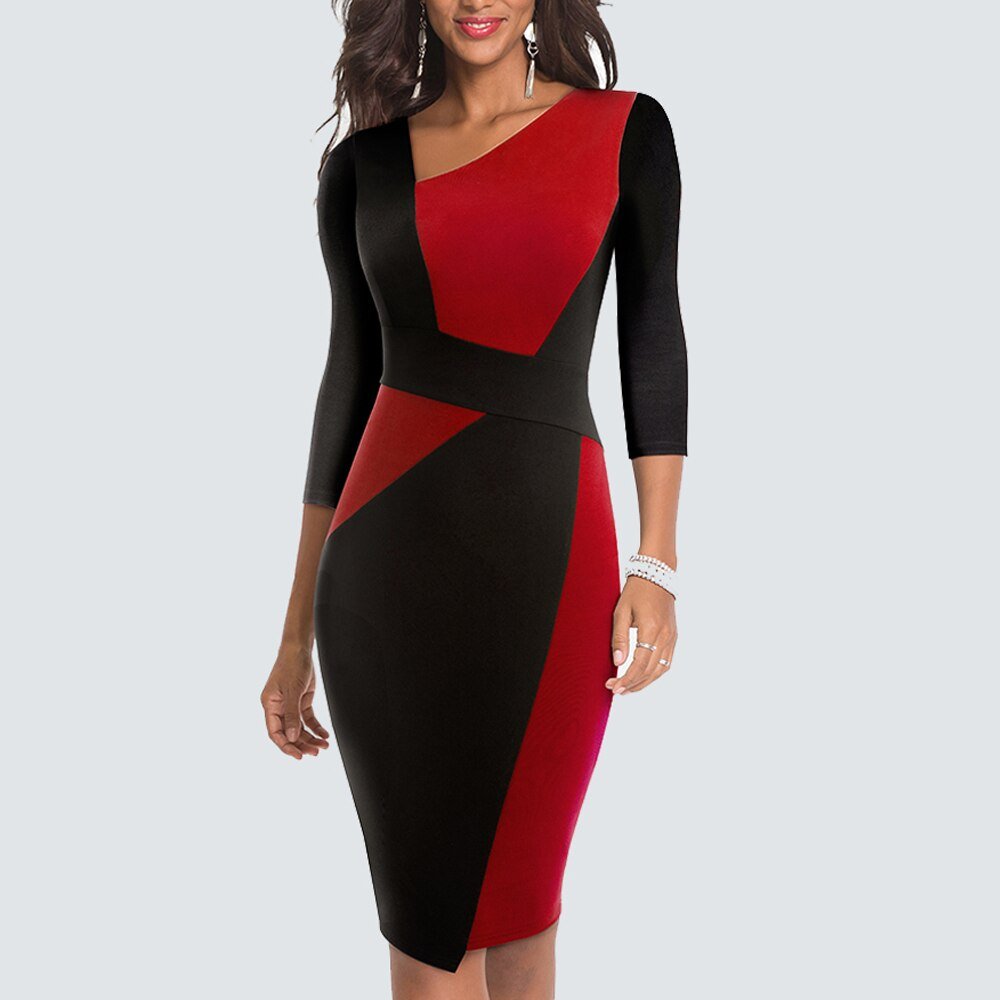 SABINE - Chique bodycon-jurk met patchwork