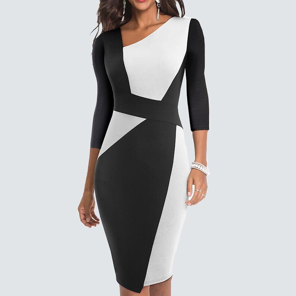 SABINE - Chique bodycon-jurk met patchwork